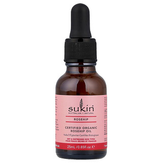 Sukin, Aceite de rosa mosqueta orgánica certificada, Para pieles secas y angustiadas, 25 ml (0,85 oz. líq.)