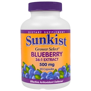 Купить Sunkist, Экстракт черники 36:1 из серии "Избранное садовода", 500 мг, 90 капсул  на IHerb