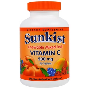 Sunkist, Витамин C, жевательные таблетки с фруктовым вкусом, 500 мг, 90 таблеток