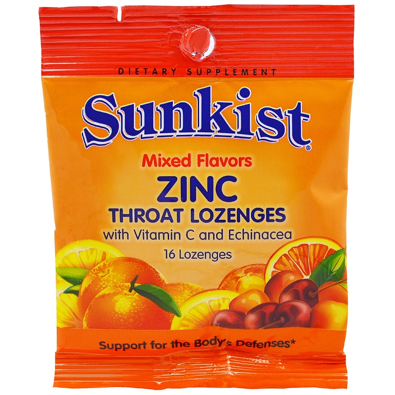 Sunkist, Zinc, Throat Lozenges with Vitamin C and Echinacea, Mixed