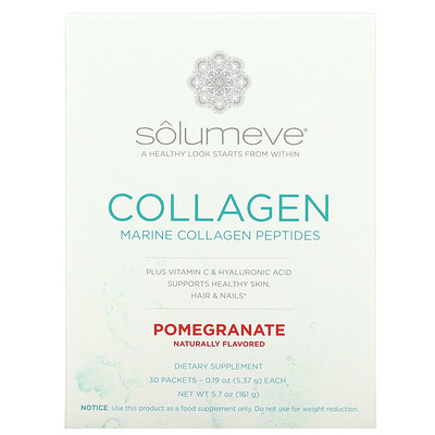 

Solumeve, Collagen Peptides Plus Vitamin C & Hyaluronic Acid, Pomegranate, 30 Packets, 0.18 oz (5.15 g) Each