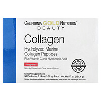 California Gold Nutrition, 胶原蛋白多肽+ 维生素 C 和透明质酸，石榴味，30 包，每包 0.19 盎司（5.38 克）