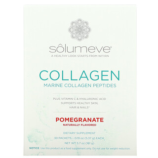 Solumeve, пептиды коллагена с витамином C и гиалуроновой кислотой, гранат, 30 пакетиков по 5,37 г (0,19 унции)