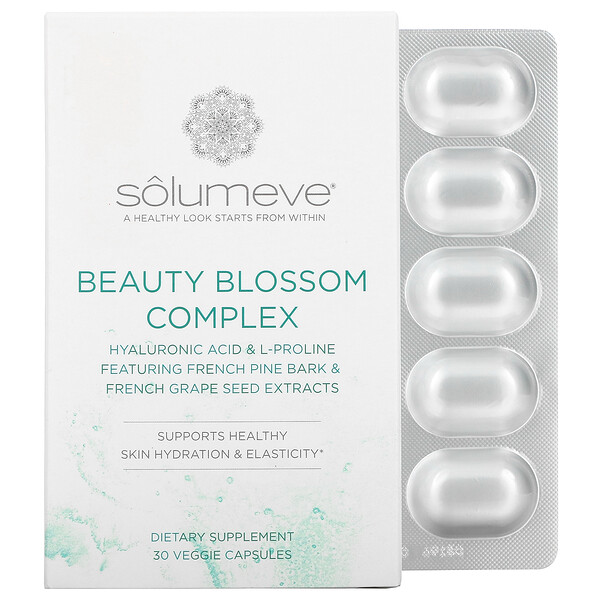 Solumeve‏, קומפלקס Beauty Blossom, מתן לחות לעור וייצור קולגן, 30 כמוסות צמחיות
