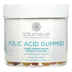 Solumeve, Folic Acid Gummies, Gelatin Free, Assorted Flavors, 100 Vegetarian Gummies