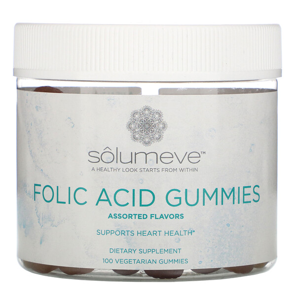 Solumeve‏, סוכריות גומי עם חומצה פולית, ללא ג'לטין, במגוון טעמים, 100 סוכריות גומי צמחוניות