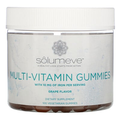 Solumeve Мультивитаминные жевательные таблетки, без желатина, вкус винограда, 100 вегетарианских жевательных таблеток
