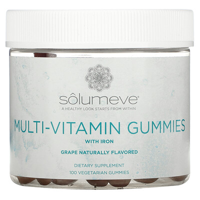 

Solumeve, Multi-Vitamin Gummies, Gelatin Free, Grape Flavor, 100 Vegetarian Gummies