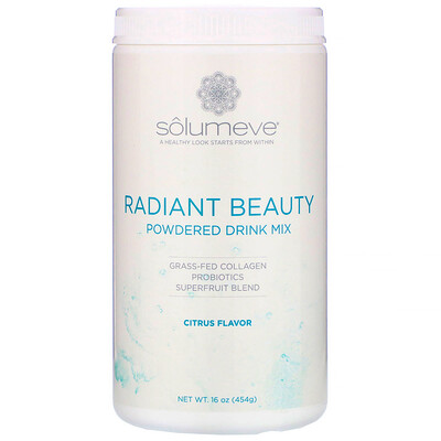 Solumeve Radiant Beauty, порошковая смесь для напитков с экологически чистым коллагеном, пробиотиками и суперфруктами, с цитрусовым вкусом, 454 г (16 унций)