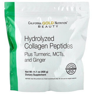 California Gold Nutrition, Hydrolyzed Collagen Peptides with Turmeric, MCT, and Ginger, 14.1 oz (400 g)