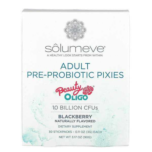 Solumeve, Adult Pre-Probiotic Pixies, Blackberry Flavor, 10 Billion CFUs, 30 Stickpacks, 0.11 oz (3 g) Each