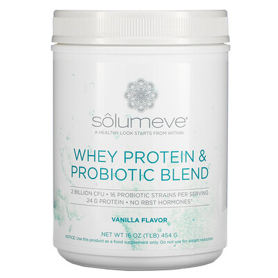 Solumeve сывороточный протеин и смесь пробиотиков, ванильный вкус, 454 г (1 фунт)