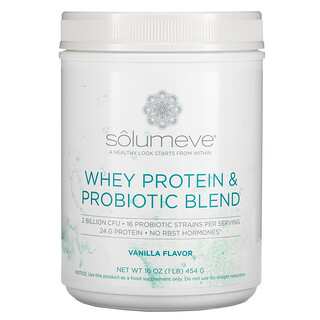 Solumeve, Mezcla de proteína de suero de leche y probióticos, Sabor a vainilla, 454 g (1 lb)