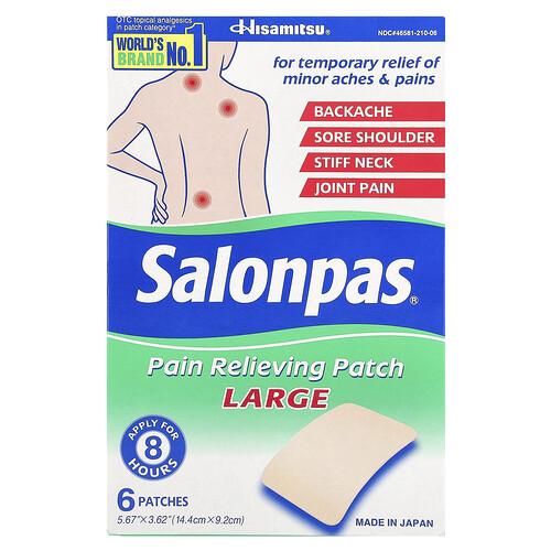 Salonpas 8-Hour Pain Relieving Patch-For Back Pain, Joint Pain, Muscle Soreness Large - 6.0 ea