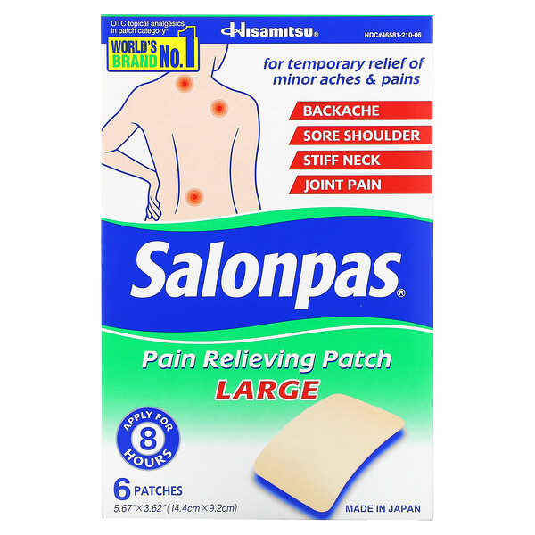 Salonpas‏, Pain Relieving Patch, Large, 6 Patches