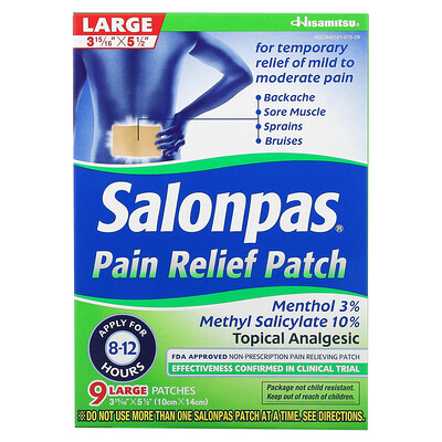 Купить Salonpas Pain Relief Patch, Large, 9 Patches