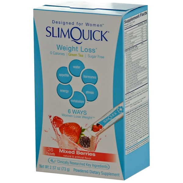 SlimQuick, Weight Loss, Designed for Women, Mixed Berries, 26 Packets, 2.8 g Each (Discontinued Item) 