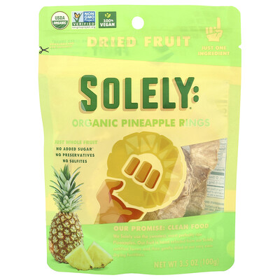 Solely  Organic Dried Fruit  Pineapple Rings  3.5 oz (100 g)