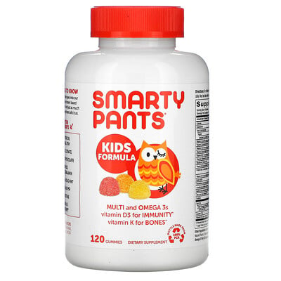 SmartyPants добавка для детей, жирные кислоты омега-3, клубника, банан, апельсин и лимон 120 жевательных таблеток