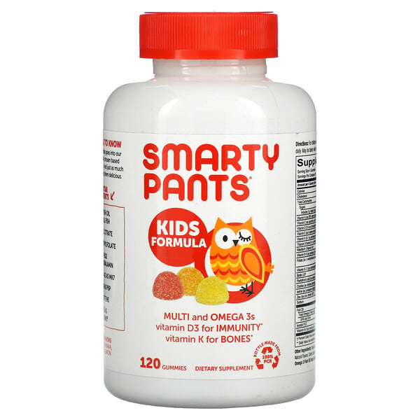 SmartyPants, мультивитаминная добавка для детей с омега-3 кислотами, с клубничным, банановым, апельсиновым и лимонным вкусом, 120 жевательных таблеток