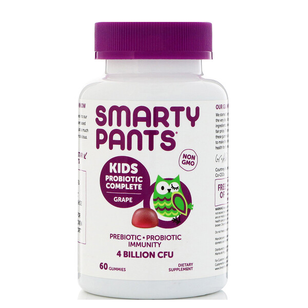 SmartyPants, комплекс пробиотиков для детей, виноград, 4 млрд КОЕ, 60 жевательных таблеток