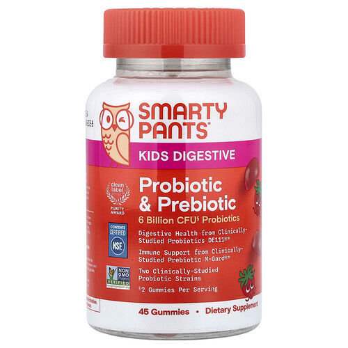 SmartyPants, Kids Digestive, Probiotische & präbiotische Fruchtgummis, Erdbeere, 45 Stück