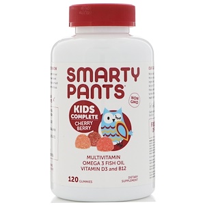 SmartyPants, Kids Complete, Multivitamin, Omega 3 Fish Oil, Vitamin D3 and B12, Cherry Berry, 120 Gummies