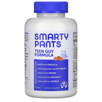 SmartyPants Teen Guy Formula, пищевая добавка для подростков мужского пола, лимон и лайм, вишня, апельсин, 120 жевательных конфет