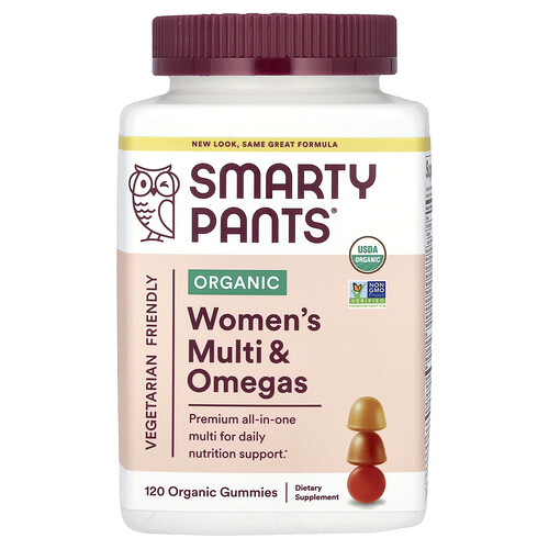 Smartypants Organic Women's Multi & Omegas, Raspberries, Lemon Lime and Grape, 120 Organic Gummies