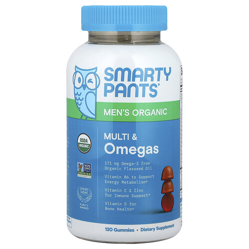 SmartyPants, Men's Organic, Multivitamine & Omegas, Himbeere, Zitrone-Limette & Traube, 120 Fruchtgummis