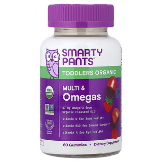 SmartyPants, Gommes aux multivitamines et aux omégas biologiques pour les tout-petits, Cerise et mélange de baies, 60 gommes