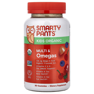 SmartyPants, Gomitas multivitamínicas orgánicas para niños, Bayas mixtas y cerezas, 90 gomitas