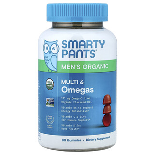 SmartyPants, Men’s Organic Multi & Omegas Gummies, Raspberry, Orange, and Cherry, 90 Gummies