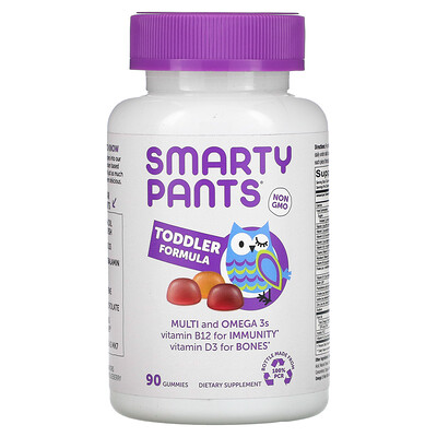 SmartyPants мультивитамины и омега-3 кислоты для малышей виноград апельсин и голубика 90 жевательных конфет
