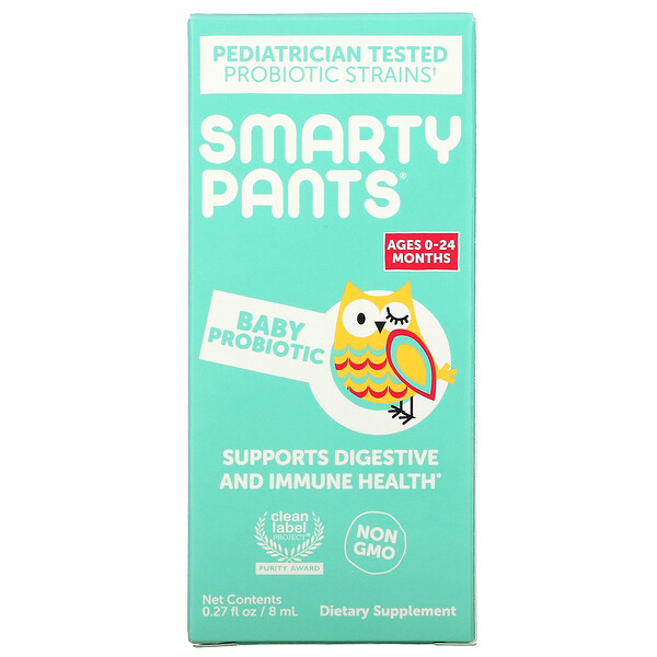 SmartyPants‏, פרוביוטיקה לתינוקות, בני 0-24 חודשים, ללא תוספת טעם, 8 מ"ל (0.27 אונקיות נוזל)