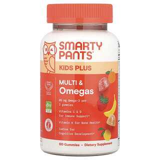 SmartyPants, Kids Plus, Gommes aux multivitamines et aux omégas, Citron, orange, fraise et banane, 60 gommes