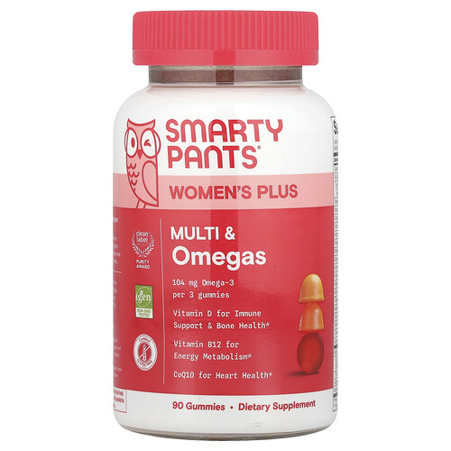 SmartyPants, Gomitas de multivitaminas y omegas para mujeres, fresa, naranja y crema de limón, 90 gomitas