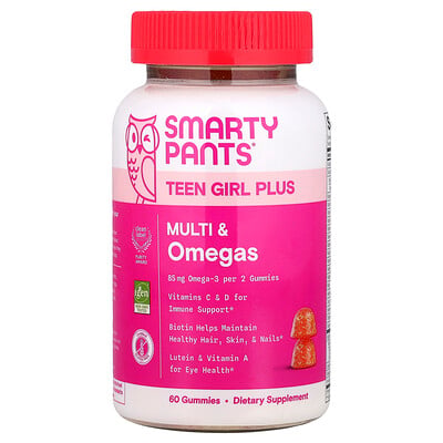 SmartyPants, Suplemento multivitamínico para chica adolescente plus con omega. Mango y naranja, 60 gomitas