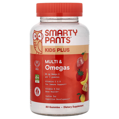 SmartyPants, Kids Plus, Gomitas multivitamínicas con omega, Limón, naranja y fresa, Plátano, 80 gomitas