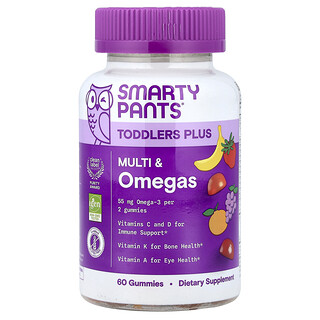 SmartyPants, Toddler Plus, Multi & Omegas, Druva, Apelsin & Jordgubb, Banan, 60 gummibjörnar
