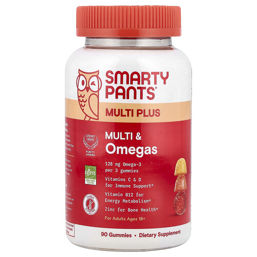 Smartypants Multi Plus, Multi & Omegas Gummies, Lemon, Orange & Strawberry Banana, 90 Gummies