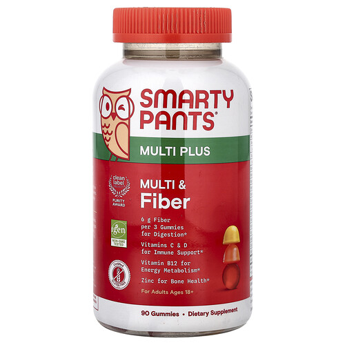 SmartyPants, Multi Plus, Multi & Fiber Gummies, Strawberry, Orange & Lemon, 90 Gummies