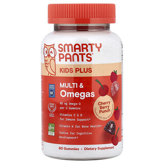 SmartyPants, Kids Plus, Gommes multivitamines et omégas, Punch à la cerise et aux baies, 60 gommes