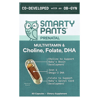 SmartyPants, Doğum Öncesi, Multivitamin ve Kolin, Folat, DHA, 60 Kapsül