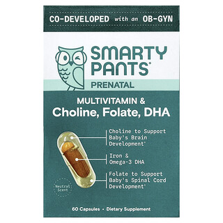 SmartyPants, Prenatální, multivitamín a cholin, folát, DHA, , 60 kapslí