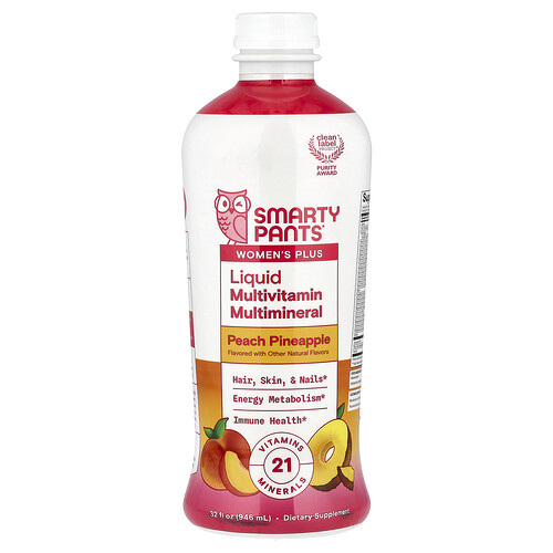 Smartypants Women's Plus, Liquid Multivitamin Multimineral, Peach Pineapple, 32 fl oz (946 ml)