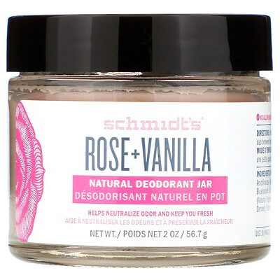 Schmidt's Натуральный дезодорант в баночке, роза и ваниль, 56,7 г (2 унции)