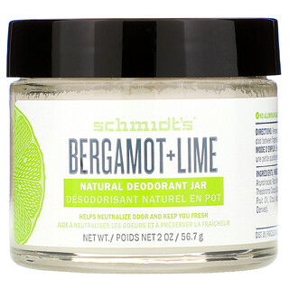 Schmidt's, Natural Deodorant Jar, Bergamot + Lime, natürliches Deodorant mit Bergamotte und Limette, 56,7 g (2 oz.)