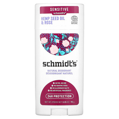 

Schmidt's, Natural Deodorant, Sensitive, Hemp Seed Oil & Rose, 3.25 oz (92 g)