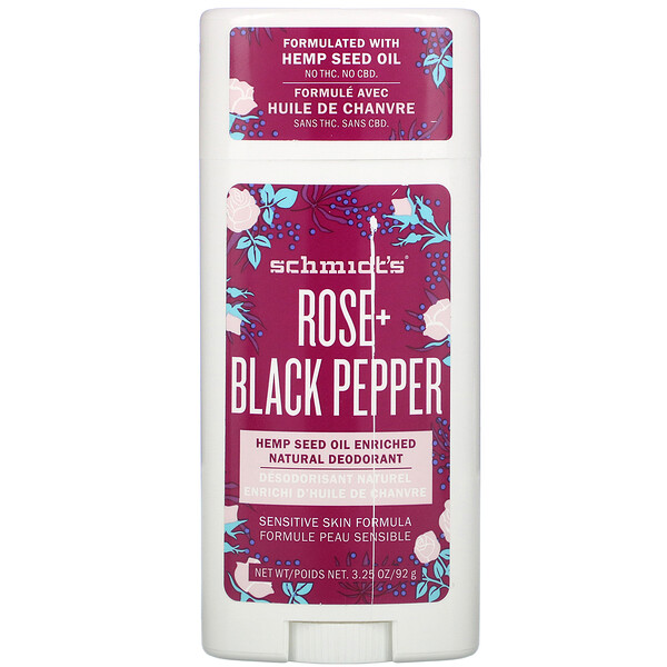 Schmidt's‏, Natural Deodorant, Sensitive Skin Formula, Rose + Black Pepper, 3.25 oz (92 g)
